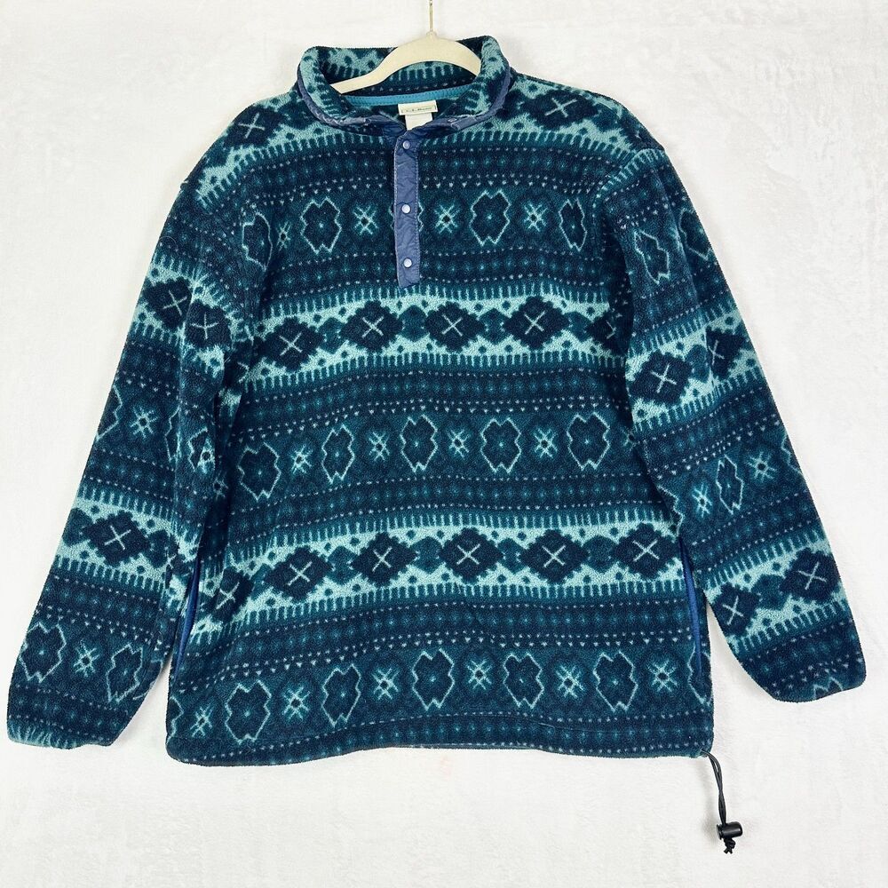Vintage LL Bean Aztec Fleece Pullover Womens Size Medium Half Button 90s